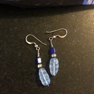 Blue multi bead earrings. Sterling silver post.